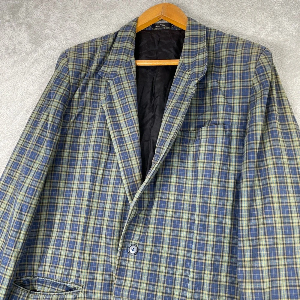 Gap Classic Blazer Mens Large Blue Green Plaid Cotton Tailored Jacket